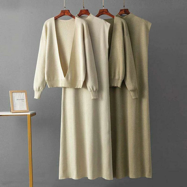 Sophisticated 2-Piece Knit Dress Set for Effortless Work and Casual Elegance