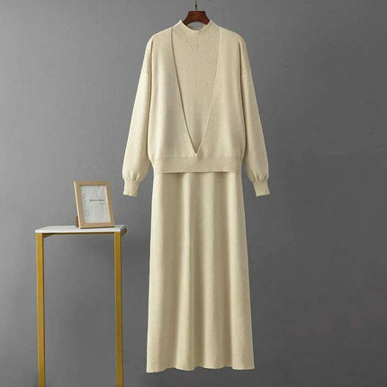 Sophisticated 2-Piece Knit Dress Set for Effortless Work and Casual Elegance