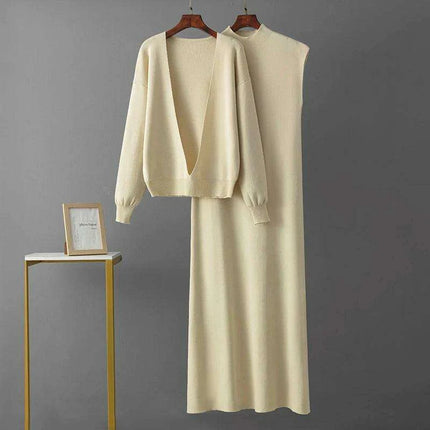 Sophisticated 2-Piece Knit Dress Set for Effortless Work and Casual Elegance - Très Elite