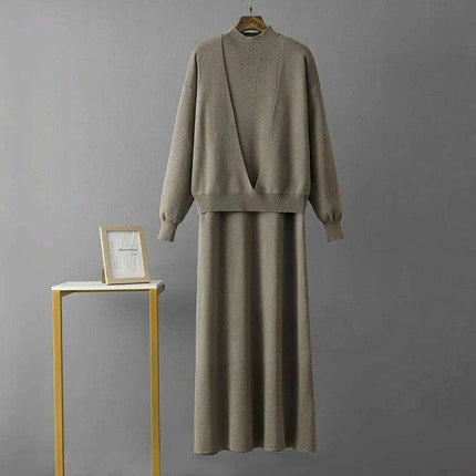 Sophisticated 2-Piece Knit Dress Set for Effortless Work and Casual Elegance
