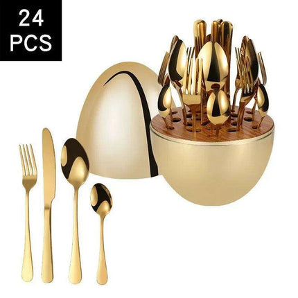 Sophisticated 24-Piece Stainless Steel Dining Collection with Unique Egg-Shaped Cutlery - Très Elite