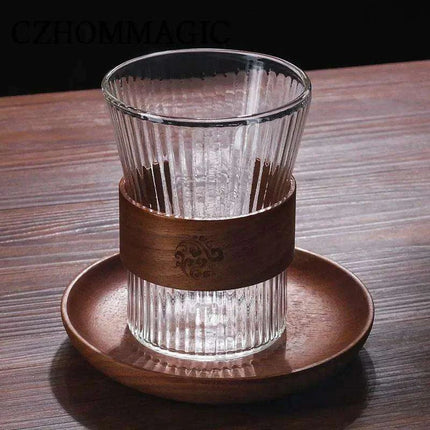 Sophisticated 300ml Transparent Glass Mug with Elegant Wooden Grip - Japanese-Inspired Drinkware for Coffee, Tea, and Beer - Très Elite