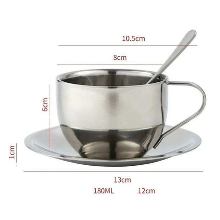 Sophisticated 304 Stainless Steel Coffee Mug Set with Saucer and Spoon - Très Elite