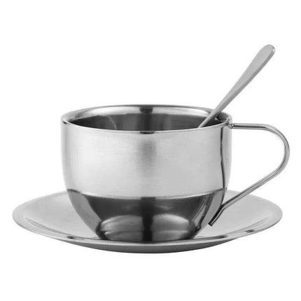 Sophisticated 304 Stainless Steel Coffee Mug Set with Saucer and Spoon - Très Elite