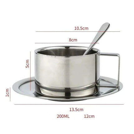 Sophisticated 304 Stainless Steel Coffee Mug Set with Saucer and Spoon - Très Elite