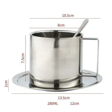 Sophisticated 304 Stainless Steel Coffee Mug Set with Saucer and Spoon - Très Elite