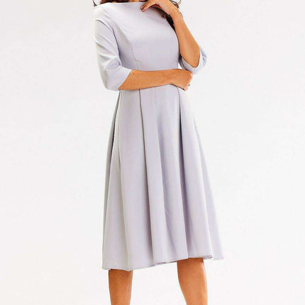 Sophisticated 3/4 Sleeve Boat Neck Flared Dress - Expertly Made in EU - Très Elite