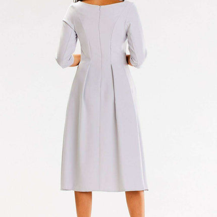Sophisticated 3/4 Sleeve Boat Neck Flared Dress - Expertly Made in EU - Très Elite