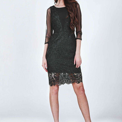 Sophisticated 3/4 Sleeve Lace Evening Dress- Très Elite- Très Elite