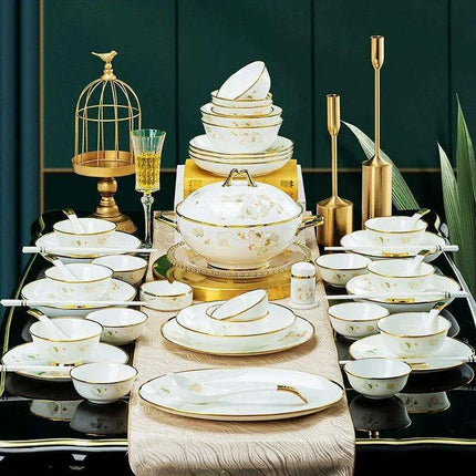 Sophisticated 58-Piece Bone China Dining Collection: A Luxurious Tableware Set for Culinary Aficionados - Très Elite