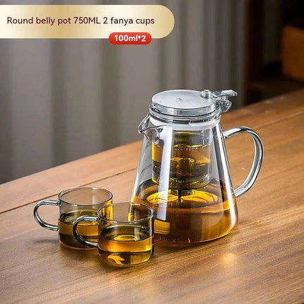 Sophisticated 750ml Glass Teapot Set with Effortless Pouring and Detachable Filter - Includes Matching Cups - Très Elite