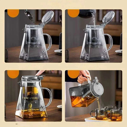 Sophisticated 750ml Glass Teapot Set with Effortless Pouring and Detachable Filter - Includes Matching Cups - Très Elite