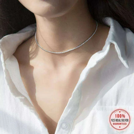 Sophisticated 925 Silver Choker Necklace with Sparkling CZ Accents for Women - Très Elite