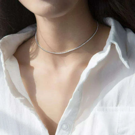 Sophisticated 925 Silver Choker Necklace with Sparkling CZ Accents for Women - Très Elite