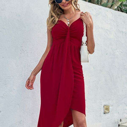 Sophisticated Asymmetrical Hem Slip Dress in Lightweight Polyester for Effortless Style - Très Elite