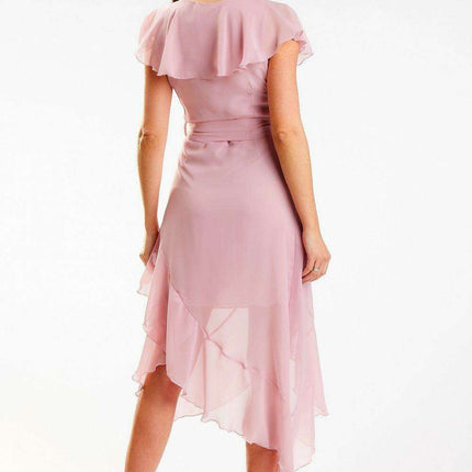 Sophisticated Asymmetrical Ruffle V-Neck Midi Dress - Très Elite