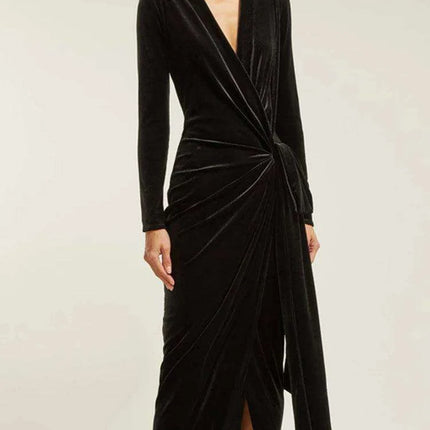 Sophisticated Asymmetrical Velvet Evening Dress with Alluring Deep V-neck - Très Elite