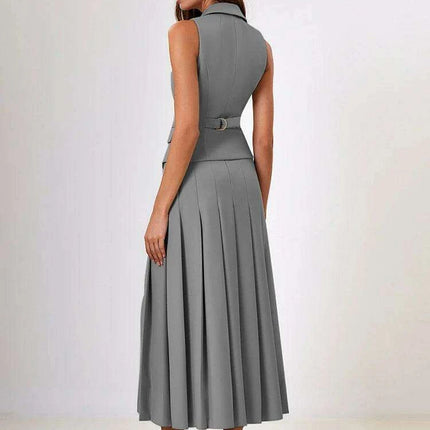 Sophisticated Autumn Women's Two-Piece Vest and Pleated Skirt Ensemble - Très Elite