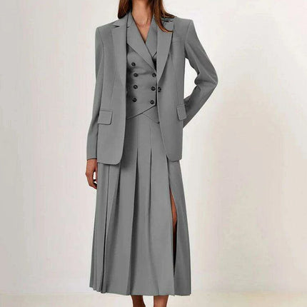 Sophisticated Autumn Women's Two-Piece Vest and Pleated Skirt Ensemble - Très Elite