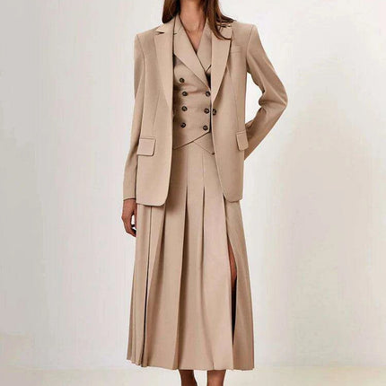 Sophisticated Autumn Women's Two-Piece Vest and Pleated Skirt Ensemble - Très Elite