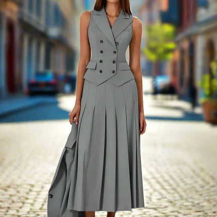Sophisticated Autumn Women's Two-Piece Vest and Pleated Skirt Ensemble - Très Elite