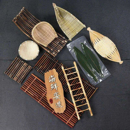 Sophisticated Bamboo Sushi Serving Set - Artistic Bento Tools and Deluxe Sashimi Platter - Très Elite