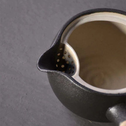 Sophisticated Black Ceramic Kyusu Tea Set with 500ml Chinese Tea Brewer and Serving Accessories - Stylish and Practical Choice - Très Elite