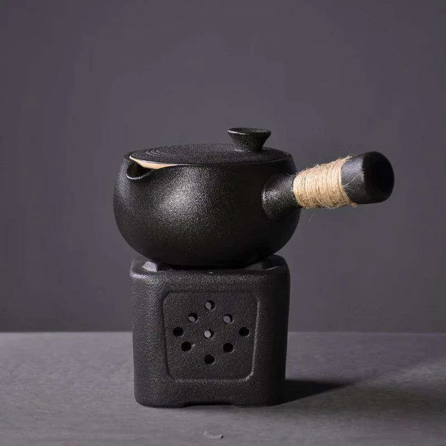 Sophisticated Black Ceramic Kyusu Tea Set with 500ml Chinese Tea Brewer and Serving Accessories - Stylish and Practical Choice - Très Elite