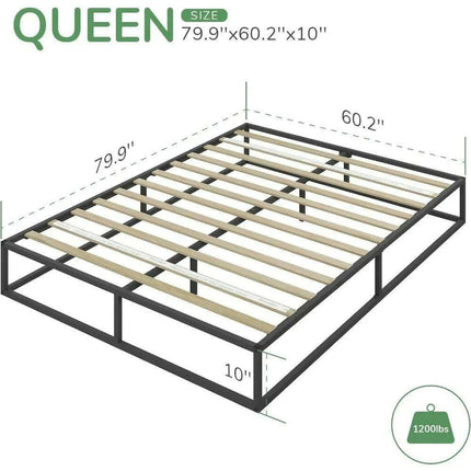 Sophisticated Black Metal Queen Platform Bed Frame with Wood Slats - Quiet and Easy to Assemble - Très Elite