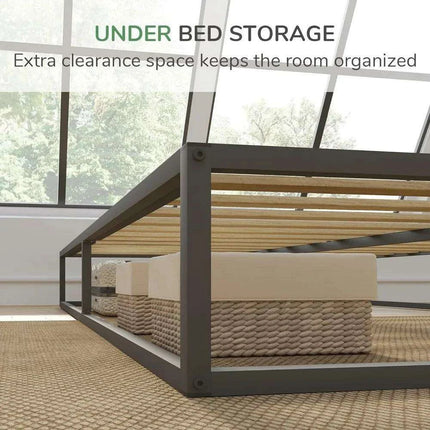 Sophisticated Black Metal Queen Platform Bed Frame with Wood Slats - Quiet and Easy to Assemble - Très Elite