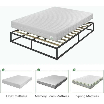 Sophisticated Black Metal Queen Platform Bed Frame with Wood Slats - Quiet and Easy to Assemble - Très Elite
