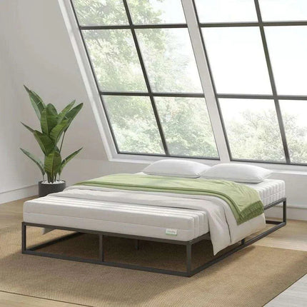 Sophisticated Black Metal Queen Platform Bed Frame with Wood Slats - Quiet and Easy to Assemble..