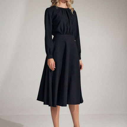 Sophisticated Black Ruffle Sleeve Midi Dress - Très Elite