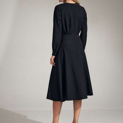 Sophisticated Black Ruffle Sleeve Midi Dress - Très Elite
