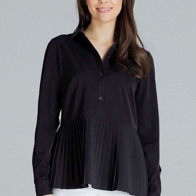 Sophisticated Black Ruffled Collar Blouse