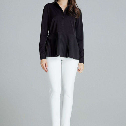 Sophisticated Black Ruffled Collar Blouse