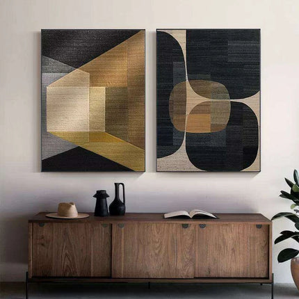 Sophisticated Brown Geometric Canvas Artwork - Contemporary Abstract Decor for Home and Office - Très Elite