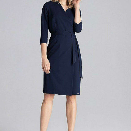 Sophisticated Business Dress with Stylish Waist Belt - Très Elite