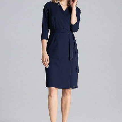Sophisticated Business Dress with Stylish Waist Belt - Très Elite