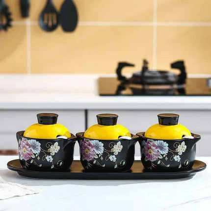 Sophisticated Ceramic Spice Organizer Set - Stew Cup, Oil Dispenser, and Sauce Holder- Très Elite- Très Elite