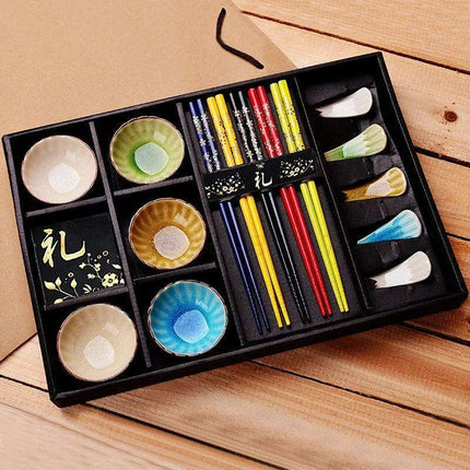 Sophisticated Ceramic Sushi Dining Set with Artisan Chopsticks in Premium Gift Packaging - Très Elite
