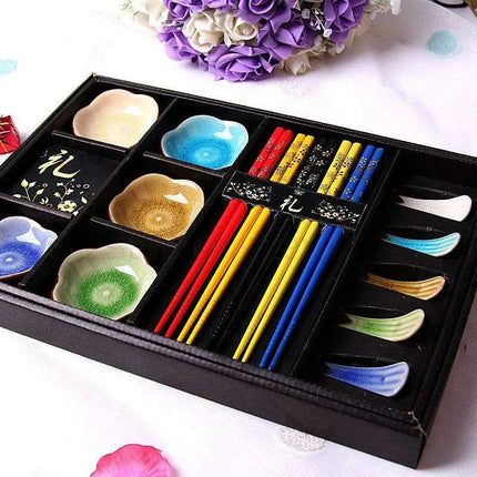 Sophisticated Ceramic Sushi Dining Set with Artisan Chopsticks in Premium Gift Packaging - Très Elite