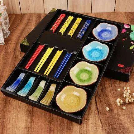 Sophisticated Ceramic Sushi Dining Set with Artisan Chopsticks in Premium Gift Packaging - Très Elite