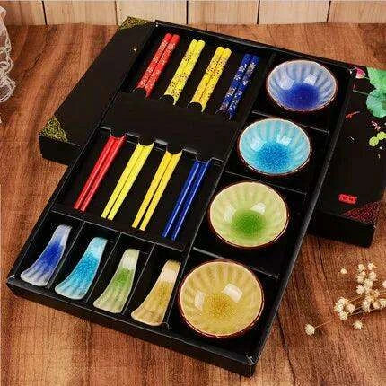 Sophisticated Ceramic Sushi Dining Set with Artisan Chopsticks in Premium Gift Packaging - Très Elite