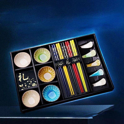 Sophisticated Ceramic Sushi Dining Set with Artisan Chopsticks in Premium Gift Packaging - Très Elite
