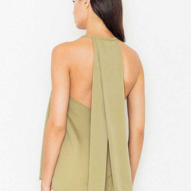 Sophisticated Chic Overlay Blouse with Stunning Back Design - Figl Model 60707