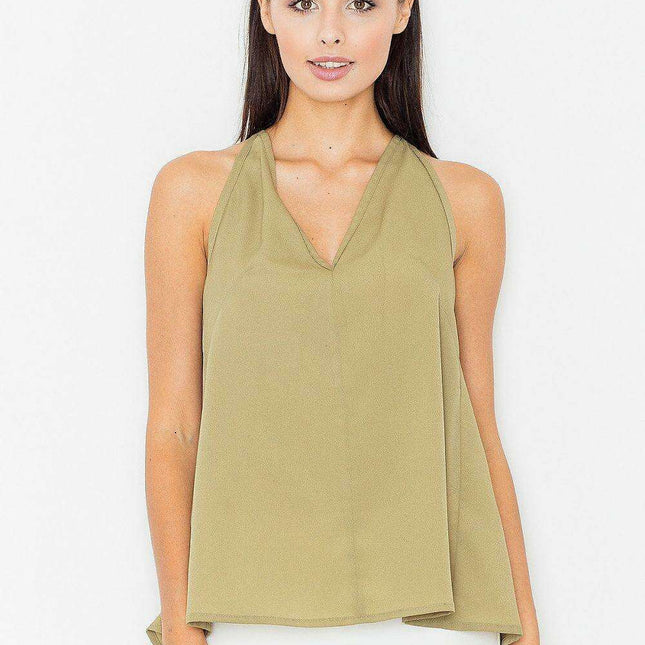 Sophisticated Chic Overlay Blouse with Stunning Back Design - Figl Model 60707