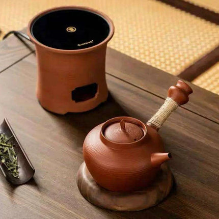 Sophisticated Cinnabar Clay Tea Pot with Electric Heater for Traditional Kung Fu Brewing - Très Elite