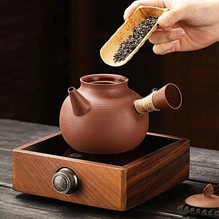 Sophisticated Cinnabar Clay Tea Pot with Electric Heater for Traditional Kung Fu Brewing - Très Elite