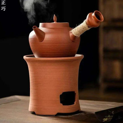 Sophisticated Cinnabar Clay Tea Pot with Electric Heater for Traditional Kung Fu Brewing - Très Elite